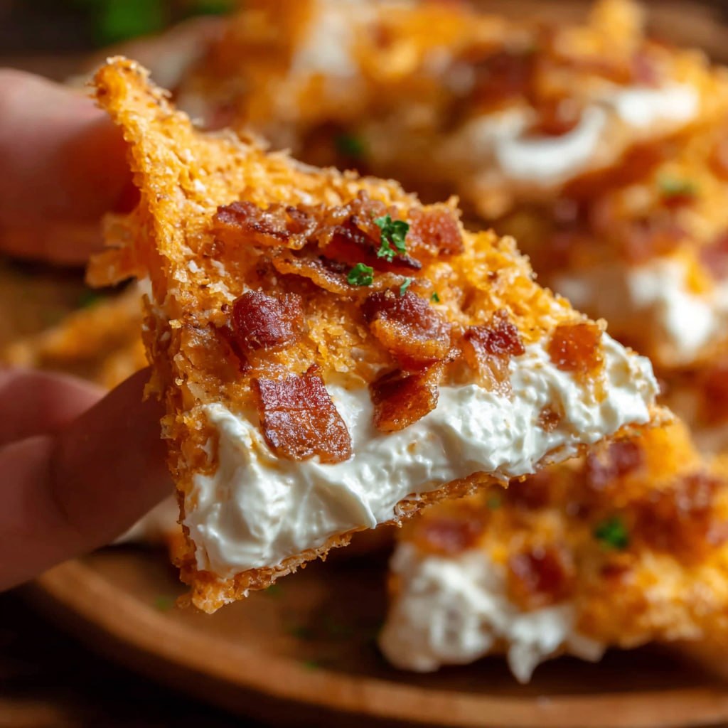 Bacon cream cheese Doritos bites on a platter no-bake party snack with crispy coating