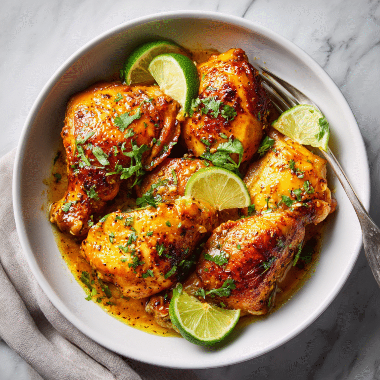 Authentic Cuban chicken on a serving plate with golden crispy skin, citrus marinade glaze, garnished with fresh herbs and lime wedges creating a colorful Caribbean-inspired presentation