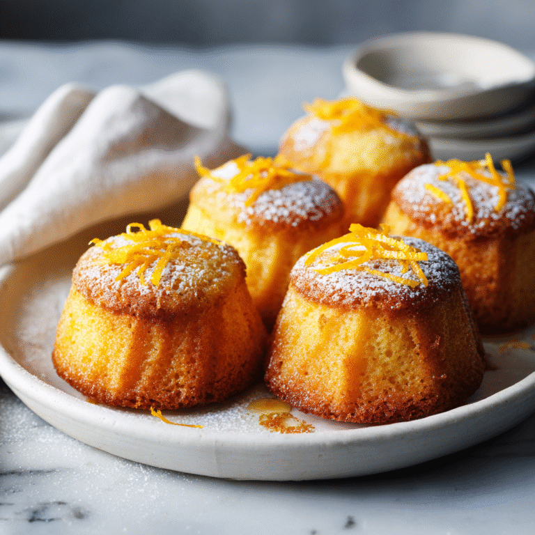 Orange ginger honey cakes on a serving plate with golden moist texture, drizzled with honey glaze, garnished with candied ginger and orange zest creating a warm inviting presentation
