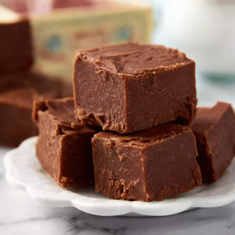 Creamy chocolate fudge cut into neat squares, styled as a rich homemade candy inspired by Fannie May fudge.