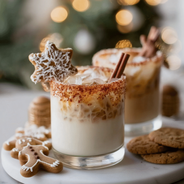Gingerbread White Russian cocktail served in a glass with creamy layers and warm spices, styled for festive holiday drinking.