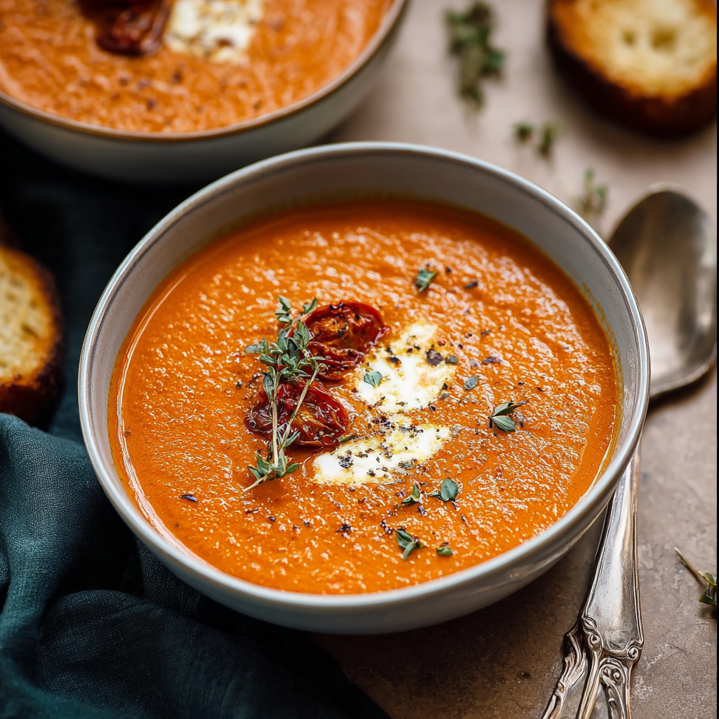 Creamy Roasted Garlic Tomato Soup – Rich, Velvety & Comforting