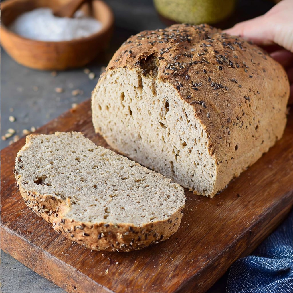 Step by step gluten-free vegan bread loaf sliced perfectly