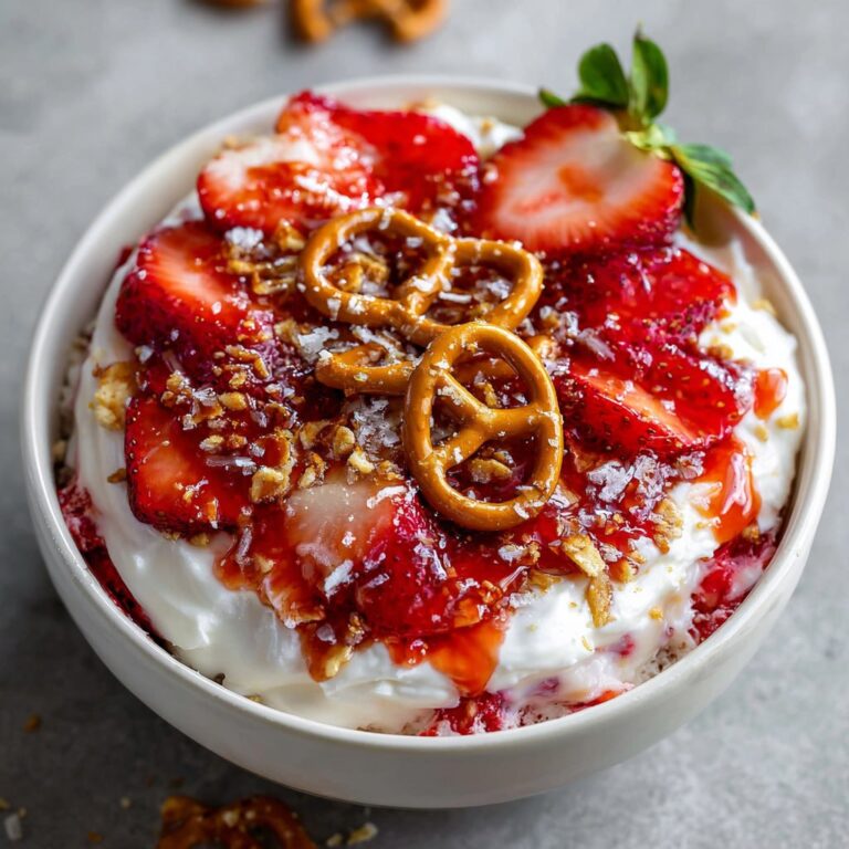 How to make strawberry pretzel salad bowl step by step with yogurt and fresh berries