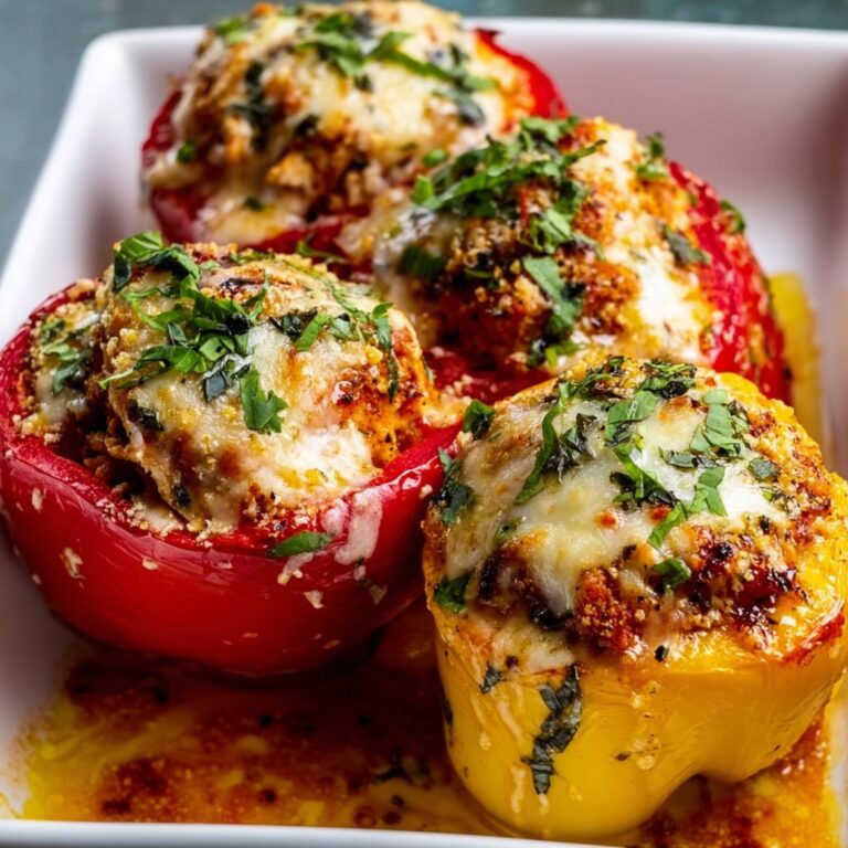How to make chicken parmesan stuffed peppers step by step in a baking dish
