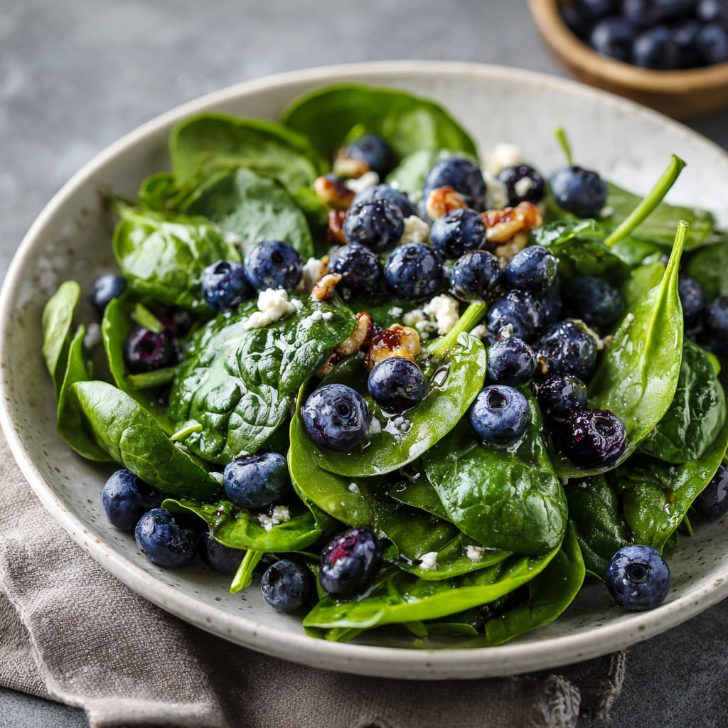 How to make spinach salad with blueberries, feta and almonds