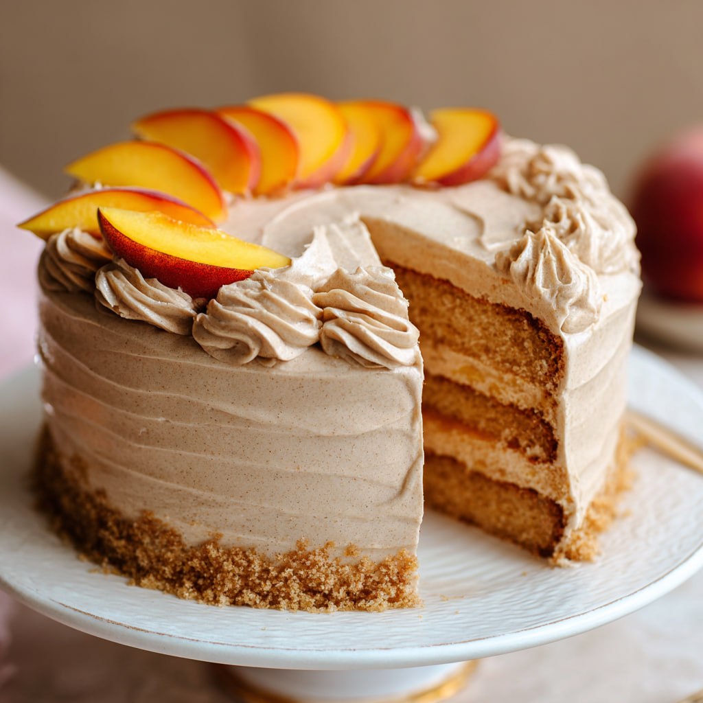 Peach Cake with Brown Sugar Frosting (Tender, Caramel-Kissed Summer Cake)