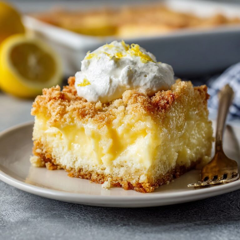Lemon cream cheese dump cake with golden buttery crumb topping, lemon curd ribbons, and creamy cheesecake pockets