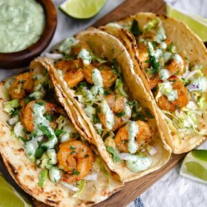 Shrimp Tacos with Spicy Cilantro Lime Sauce (20-Minute Coastal Dinner)
