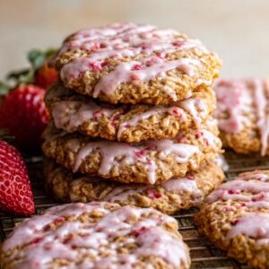 Strawberry Iced Oatmeal Cookies (Soft & Chewy With Pink Glaze, 35 Min)