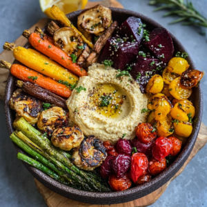 Roasted Veggie and Hummus Bowl (Rainbow Mediterranean Power Bowl, 45 Min)