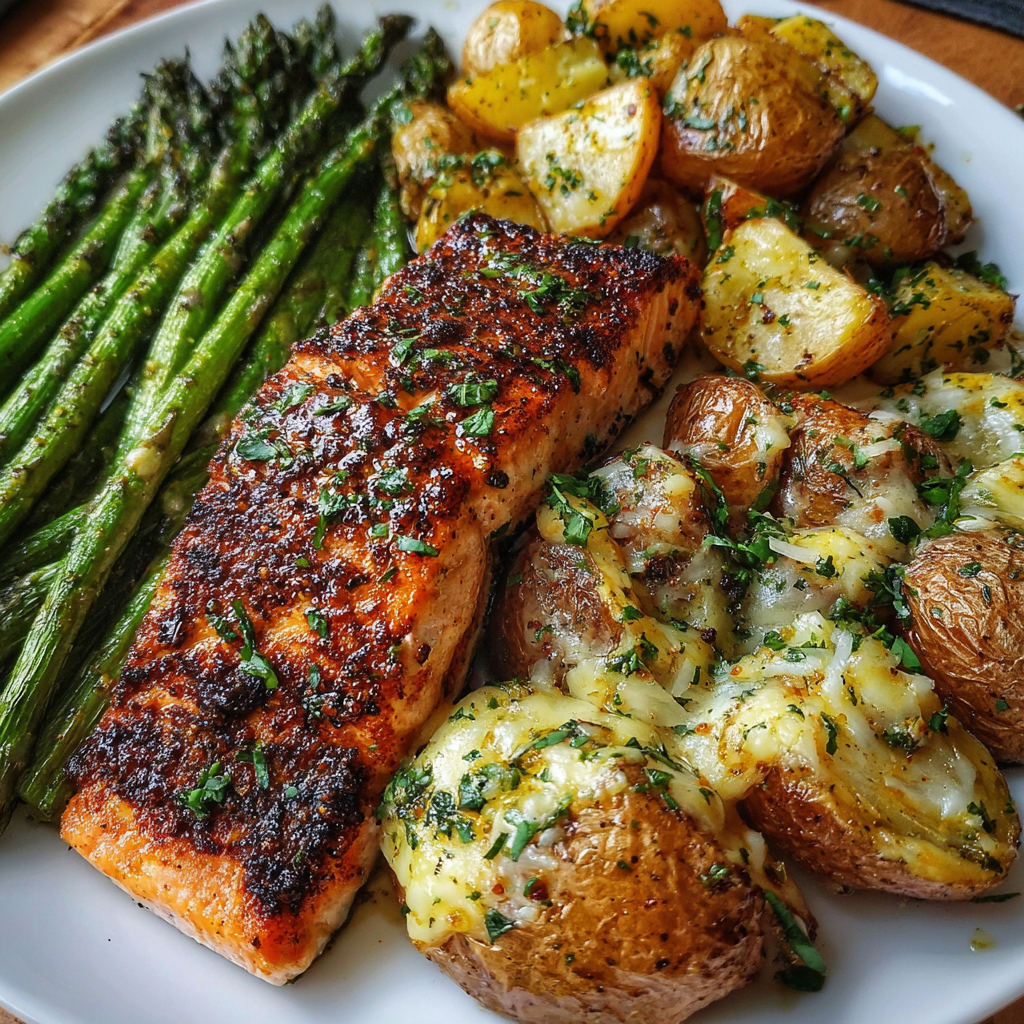 Spiced Salmon with Cheesy Smashed Potatoes (Pan-Seared Salmon Sheet-Pan Dinner, 40 Min)