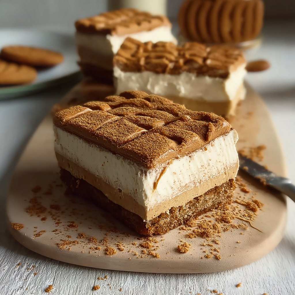 Close-up slice of ice cream sandwich cake showing distinct layers of vanilla ice cream sandwich, whipped topping, chocolate drizzle, sprinkles