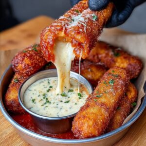 Cheesy Mozzarella Sticks with Marinara (Crispy Fried Appetizer with Panko Coating, 35 Min)