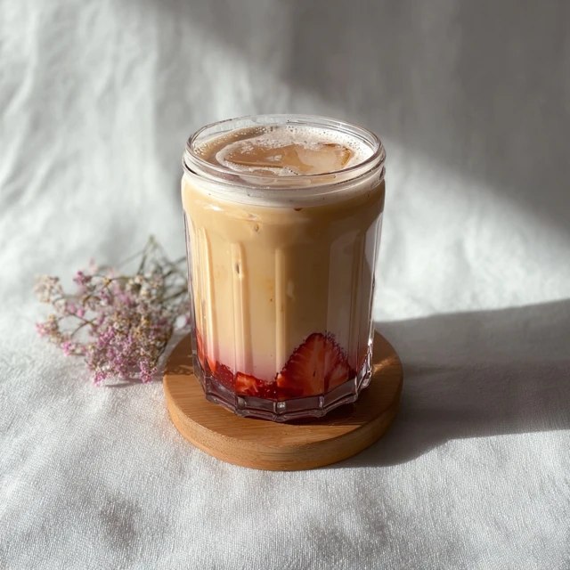 Strawberry Iced Milk Tea (Fresh Puree, Black Tea, Cold Milk, 15 Min)