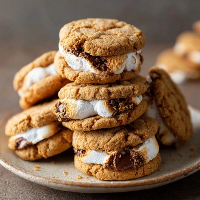 Close-up of s'mores cookie showing soft chewy center with melted chocolate chunks, gooey marshmallow stretching, graham cracker crumbs, charred marshmallow bits