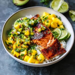 Mango Salsa Salmon Bowl (Pan-Seared Salmon Over Rice With Fresh Salsa, 30 Min)