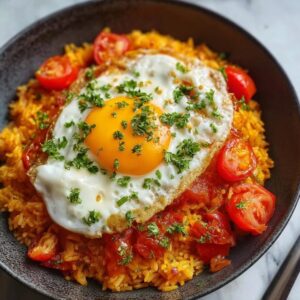 Tomato Rice With Fried Egg (Spanish-Mediterranean Tomato Rice, Runny Yolk, 35 Min)
