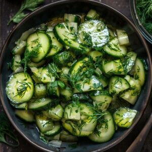 Cucumber Dill Salad (Sour Cream, Fresh Dill, Red Onion, Vinegar, 15 Min)