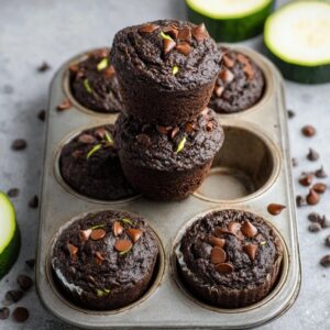 Chocolate Zucchini Muffins (Moist, Cocoa, Grated Zucchini, Chocolate Chips, Kid-Friendly, 40 Min)