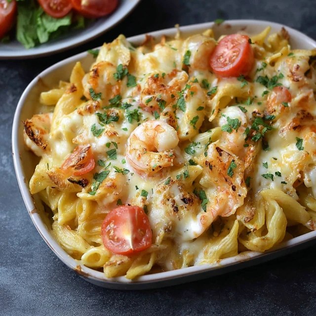 Shrimp Pasta Bake (Penne, Shrimp, Tomato Cream Sauce, Mozzarella, Garlic, 50 Min)