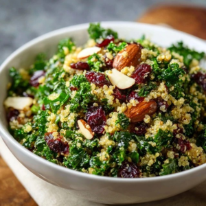 Quinoa Kale Salad With Cranberries (Tri-Color Quinoa, Massaged Kale, Dried Cranberries, Feta, 30 Min)