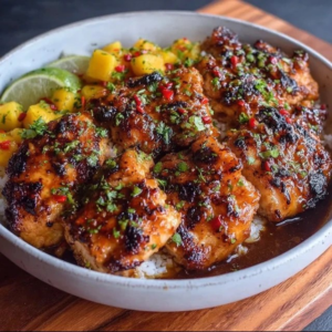 Mango Glazed Chicken Thighs (Bone-In Crispy Skin, Tropical Mango Glaze, Lime, Ginger, 40 Min)