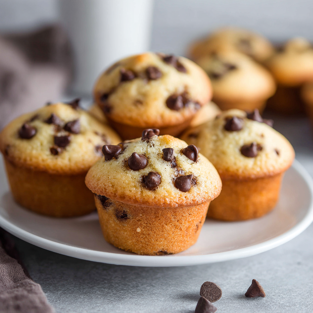 Close-up of soft, fluffy mini chocolate chip muffin texture.